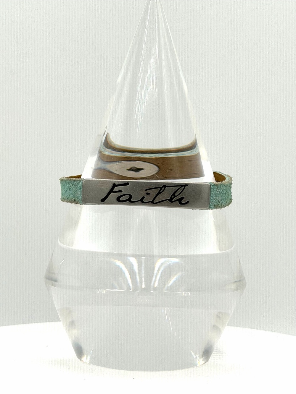 GOOD WORKS Lifes Inspiration Stardust Blue/Green FAITH Leather Bracelet Jewelry